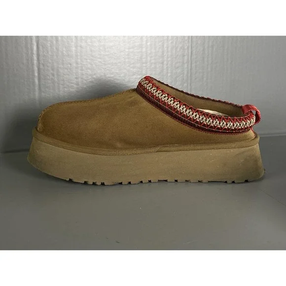 UGG Tazz II Shoes Womens Size 7 Chestnut Suede Platform Sheepskin Slippers - Picture 7 of 12